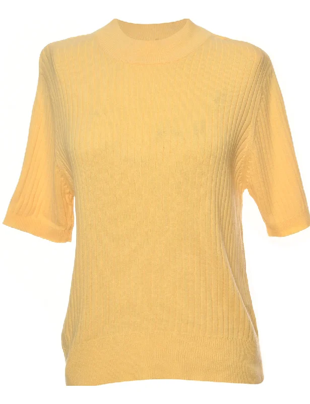 Fine Knit Yellow Jumper - M Elegant Classic Vintage