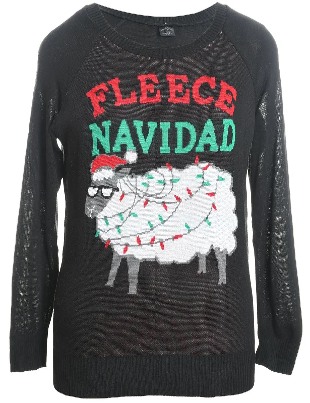 Fleece Navidad Knit Christmas Jumper - M Bright Pastel Dark