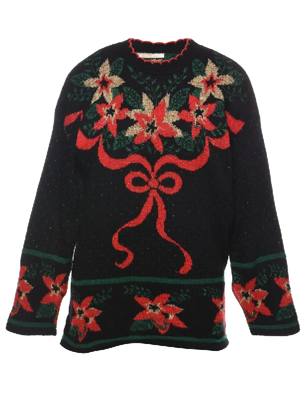 Floral Christmas Jumper - M Embroidered Appliqued Beaded