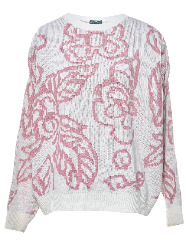 Floral Knit Jumper - L Wool Fabric Cashmere Fabric Tweed Fabric