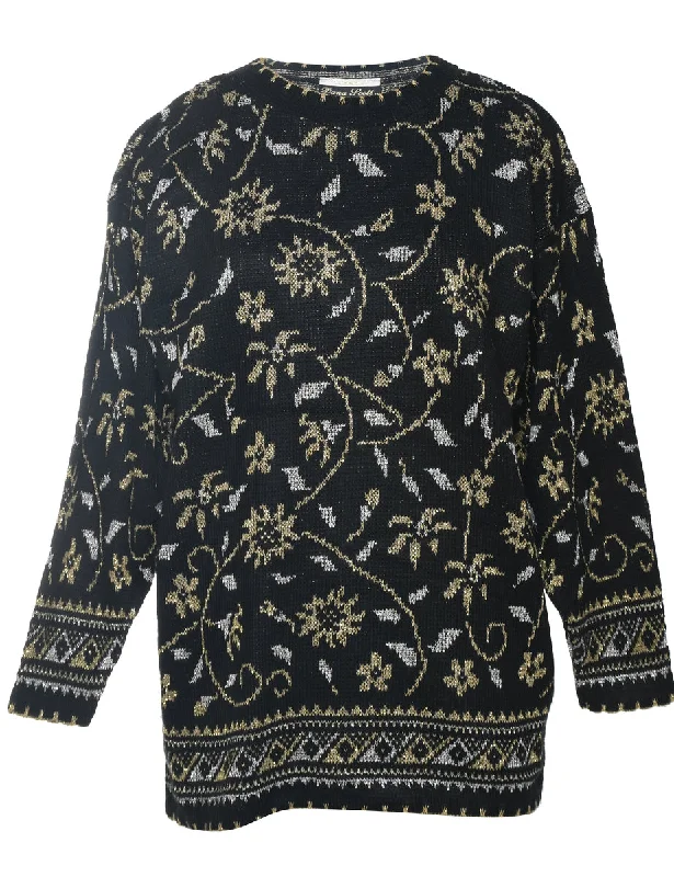 Floral Knit Jumper - L Hooded Caped Shawl Collar