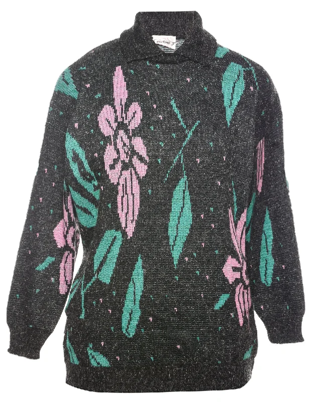 Floral Knit Jumper - M Sweater Knitwear Pullover