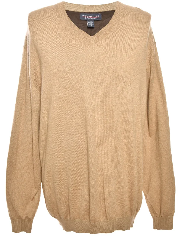 Long Sleeved Brown Jumper - XL Casual Formal Business