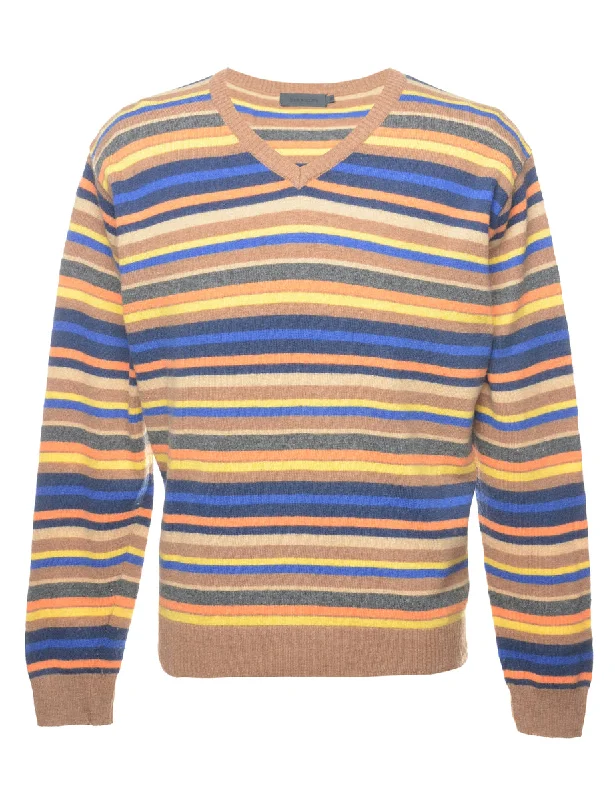 Striped Jumper - XL Handmade Hand-knitted Hand-woven