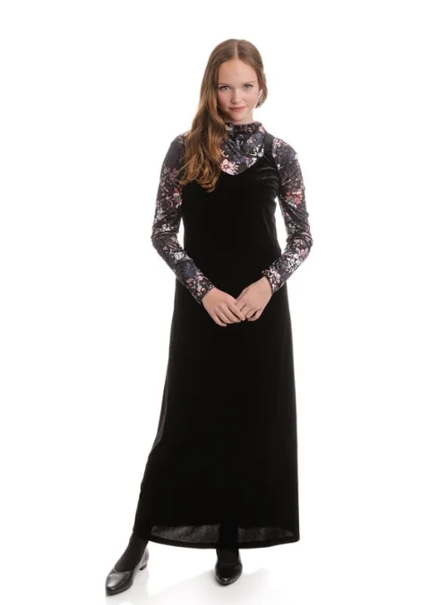 VELVET FLORAL MOCKNECK AND JUMPER SET Stretchy Elastic Breathable