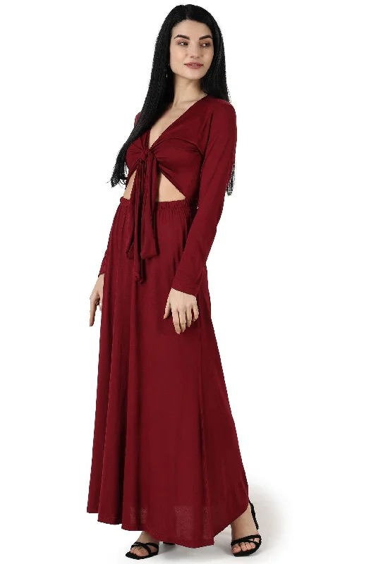 Maroon Solid Multiway Wear Maxi Dress Fashionable Button-Down Maxi Dress