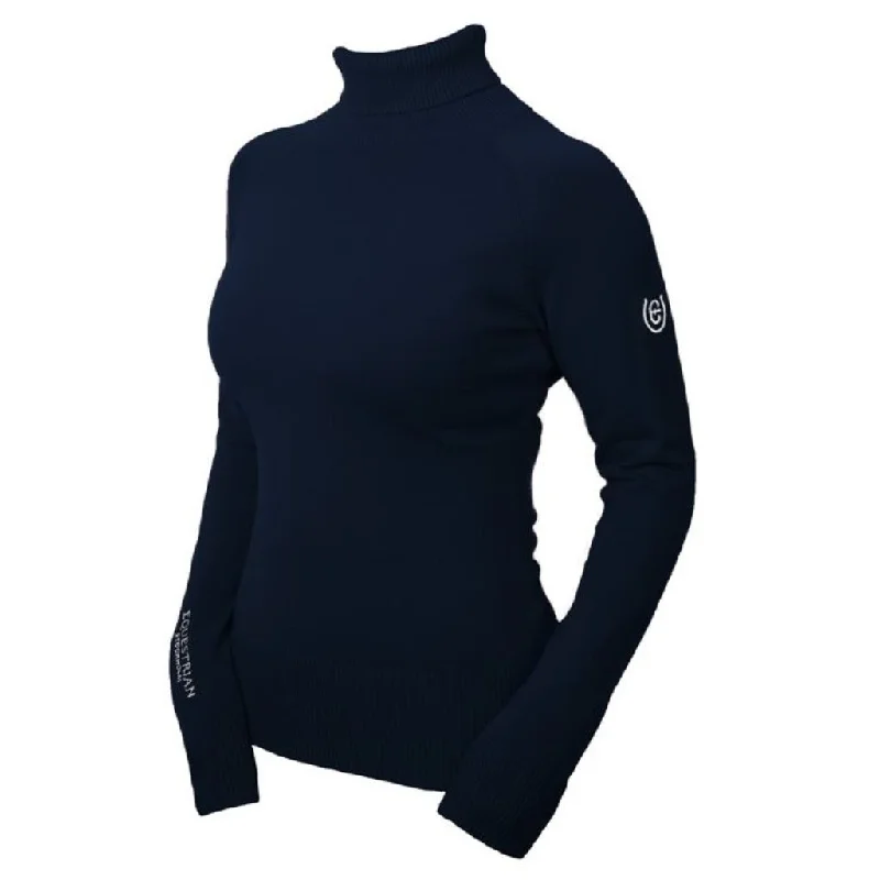 Equestrian Stockholm Polo Neck Jumper Midnight Blue Polka Dot Checkered Tartan