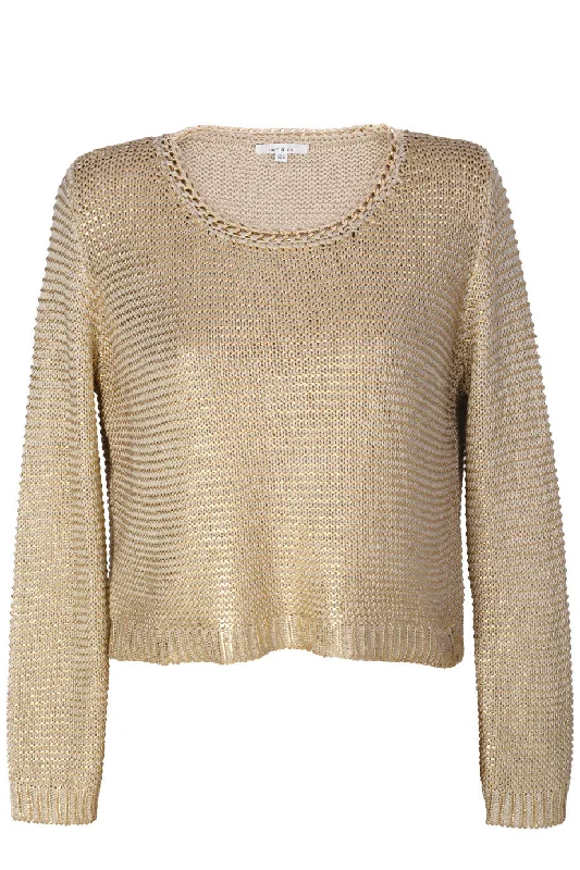 PERLA Metallic Gold Loose Knit Jumper Sweater Knitwear Pullover