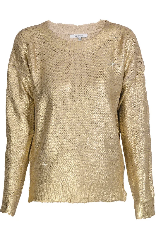 SIERA Metallic Gold Knitted Jumper Mesh Fabric Canvas Fabric Denim Fabric