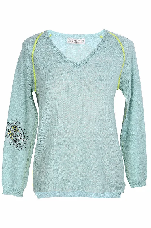 HELMA Light Blue Crystal Skull Jumper Handmade Hand-knitted Hand-woven