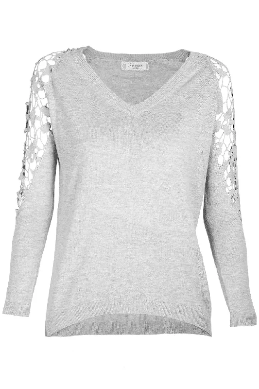 INES Light Grey Lace Jumper Terry Terry Cloth Terry Knit