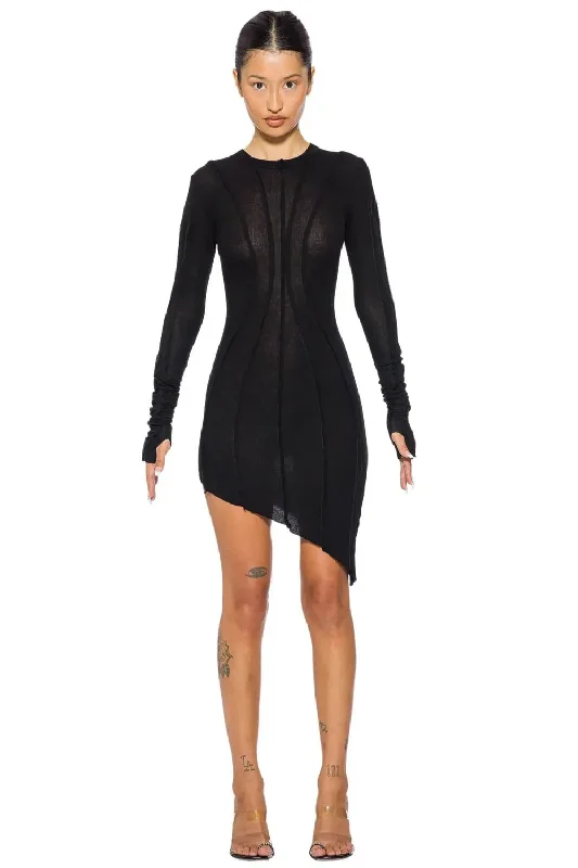 Asymmetric Long Sleeve Mini Dress Cozy Knit Mini Dress