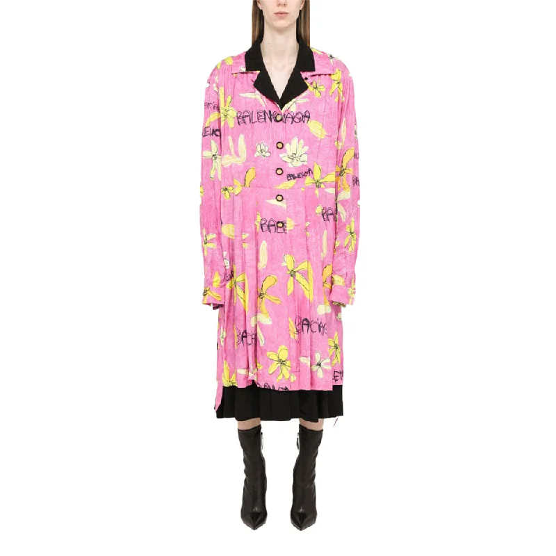 Balenciaga Women's Reversible Jacquard Floral Mini Dress in Pink and Black Elegant Vintage Mini Dress