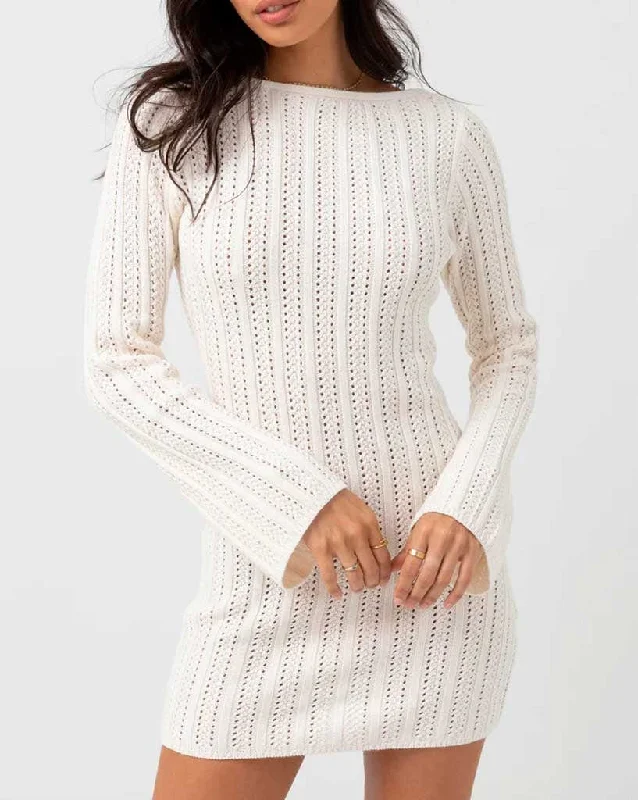 Charlize Long Sleeve Knit Mini Dress Comfortable Shift Mini Dress