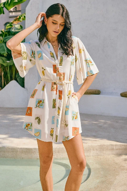 Citrina Multicolour Tropical Belted Mini Dress Casual Button-Up Mini Dress