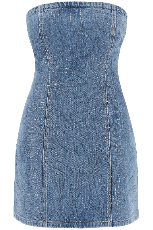 ROTATE denim mini dress with rhin Comfortable Ruffle Mini Dress