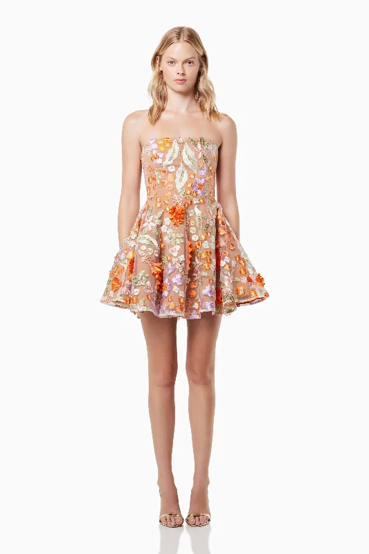 Discotheque 3D Floral Mini Dress In Orange Trendy Off-Shoulder Dress Mini