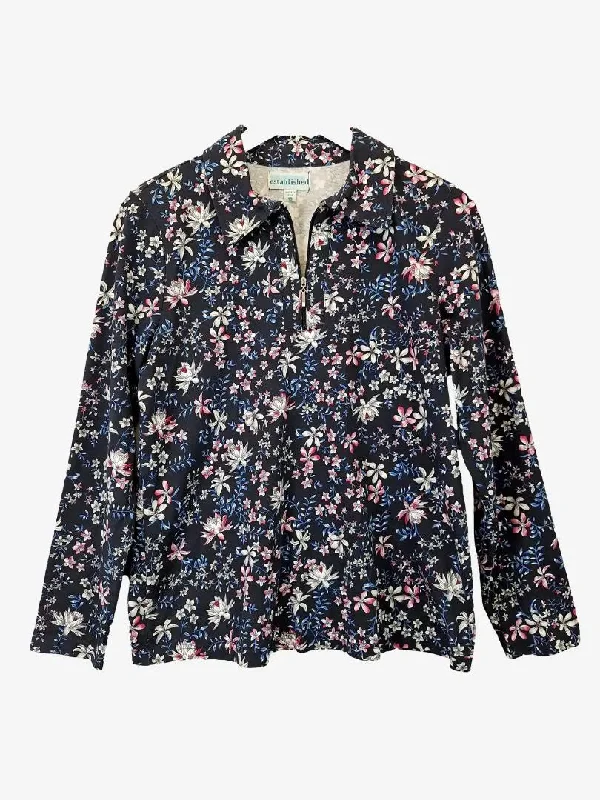 Established Lightweight Embellished Floral Quarter Zip Jumper Size 10 Print Jacquard Patchwork