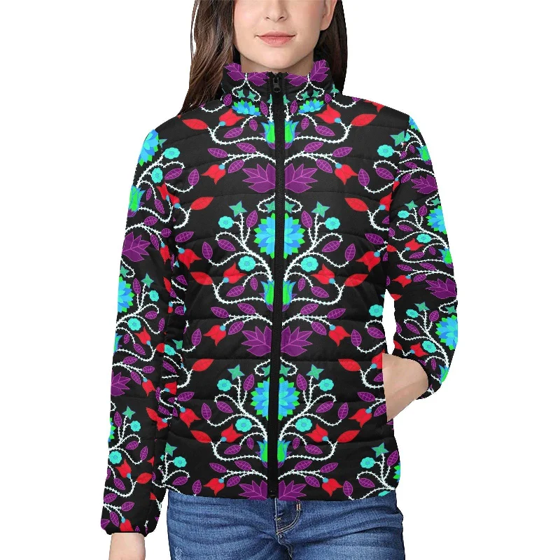 Floral Beadwork Four Clans Winter Women's Stand Collar Padded Jacket Collared Jacket Crew Neck Jacket Turtle Neck Jacket