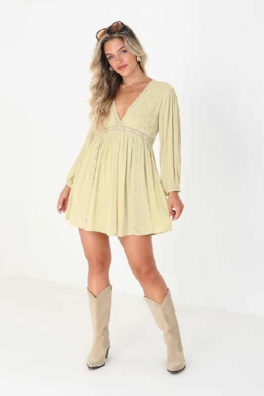 LONG SLEEVE MINI DRESS WITH EMBROIDERY DETAIL Cozy Sweater Mini Dress