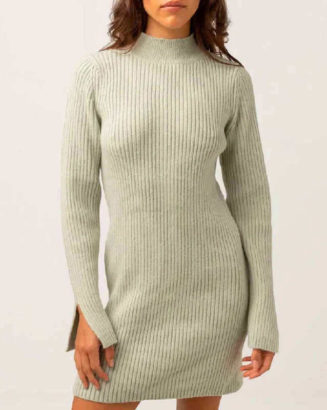 Long Sleeve Knit Mini Dress Stylish Ribbed Mini Dress