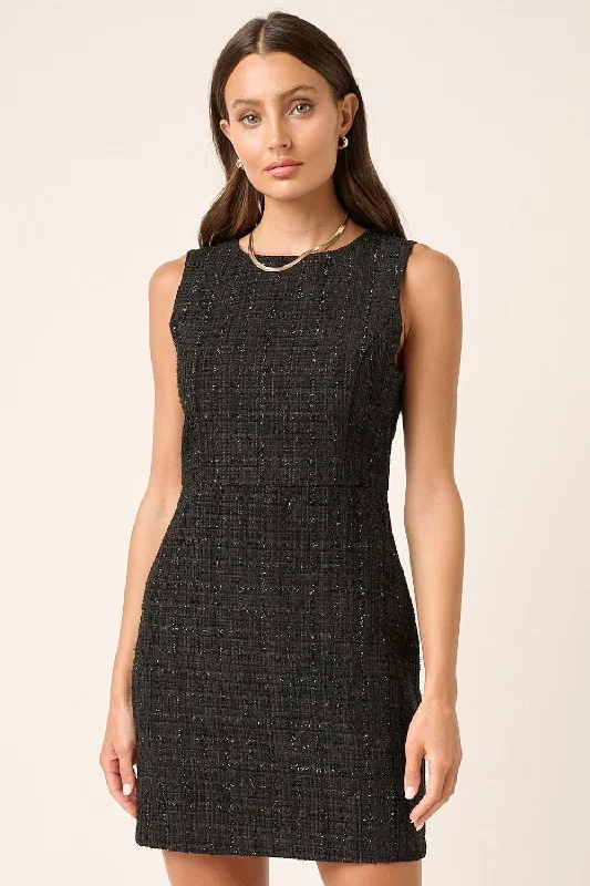 Mittoshop Tweed Sleeveless Mini Dress In Black Trendy A-Line Mini Dress