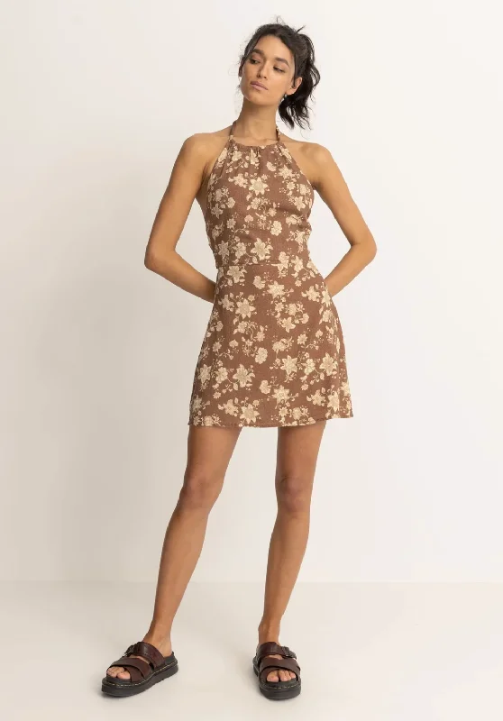 Nova Paisley Halter Mini Dress - Chocolate Classic Floral Mini Dress