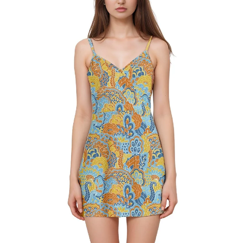 Pinsa Wrap Top Sleeveless V-Neck Mini Dress Trendy Floral Mini Dress