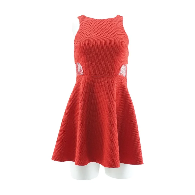 Red Solid Mini Dress Comfortable One-Shoulder Mini Dress