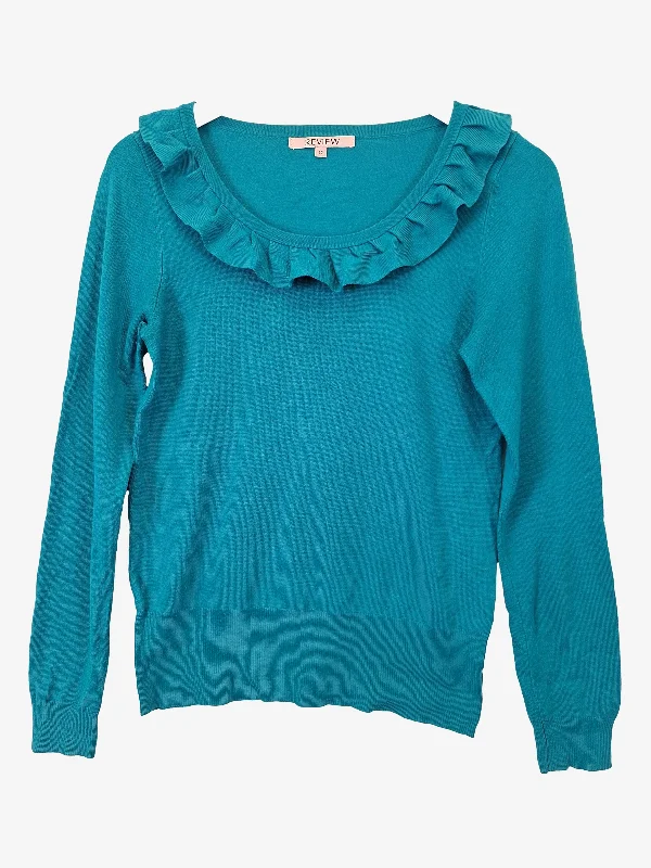 Review Deep Teal Ruffle Cosy Knit Jumper Size 10 Cotton Fabric Linen Fabric Terry Fabric