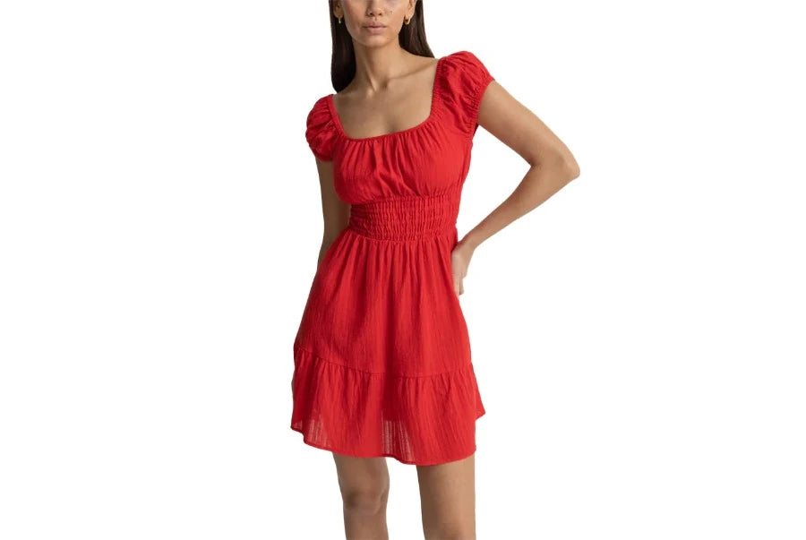 RHYTHM Women's Raya Cap Sleeve Mini Dress Red Sand Elegant Velvet Mini Dress