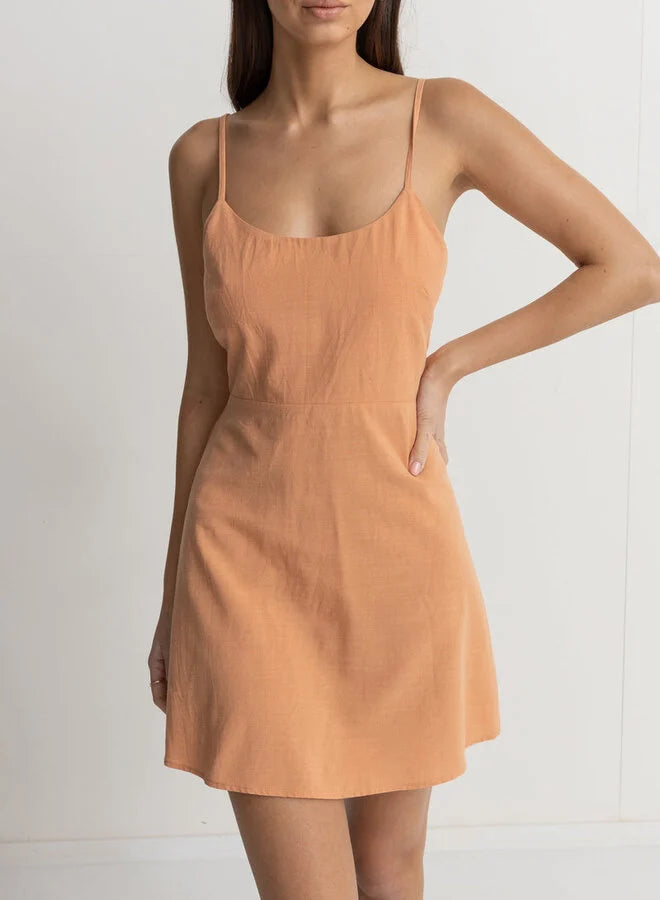 RHYTHM Women's Sundown Mini Dress Peach Comfortable Off-Shoulder Mini Dress