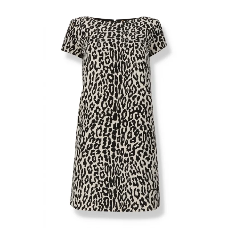 Saint Laurent Women's Babycat Leopard Print Mini Dress in White Cozy Cowl Neck Mini Dress