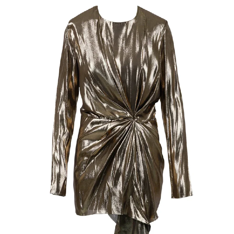 Saint Laurent Women's Silk Lamé Mini Dress in Gold Cozy Ribbed Mini Dress