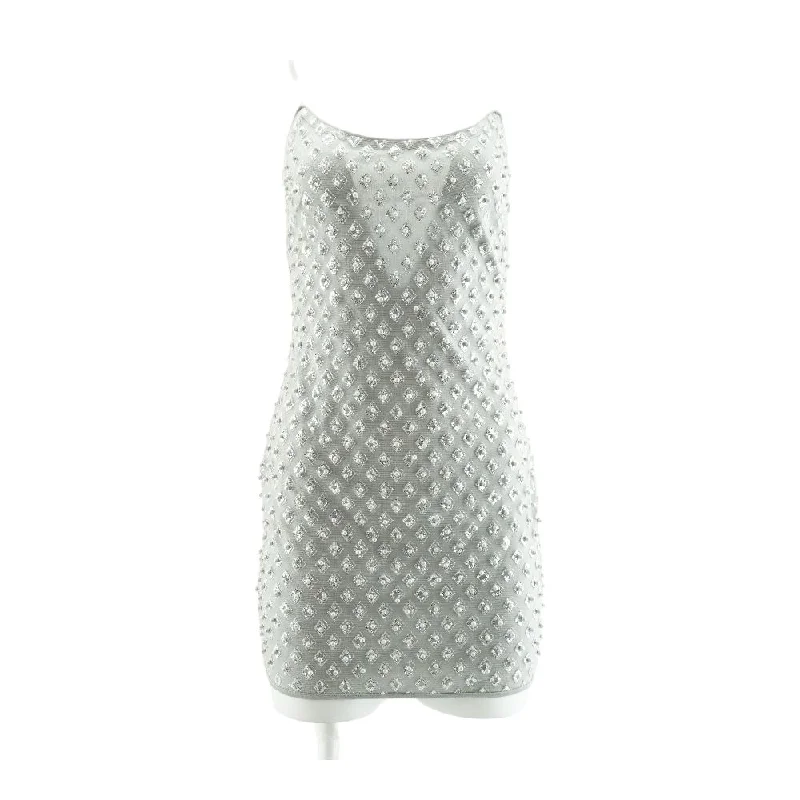 Silver Solid Mini Dress Comfortable Polka Dot Mini Dress