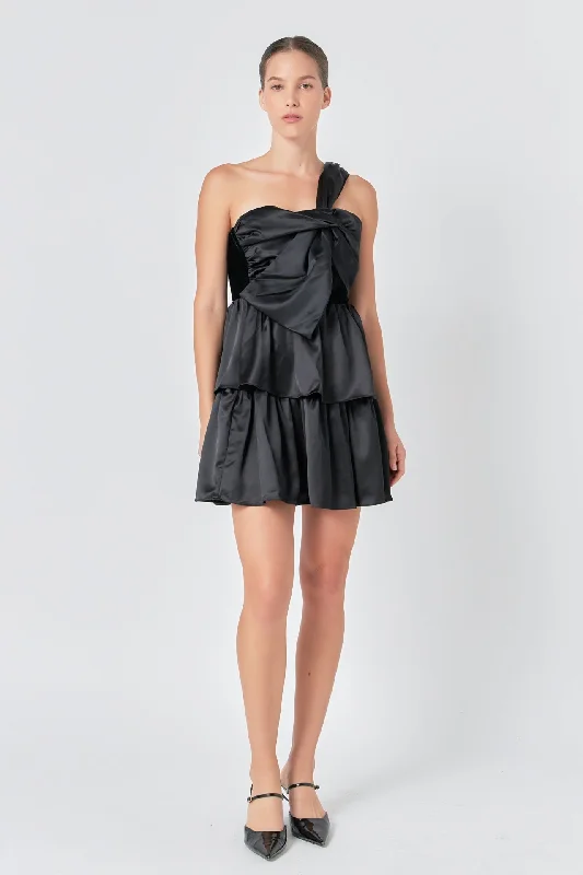 One-Shoulder Satin Mini Dress Trendy Camisole Mini Dress