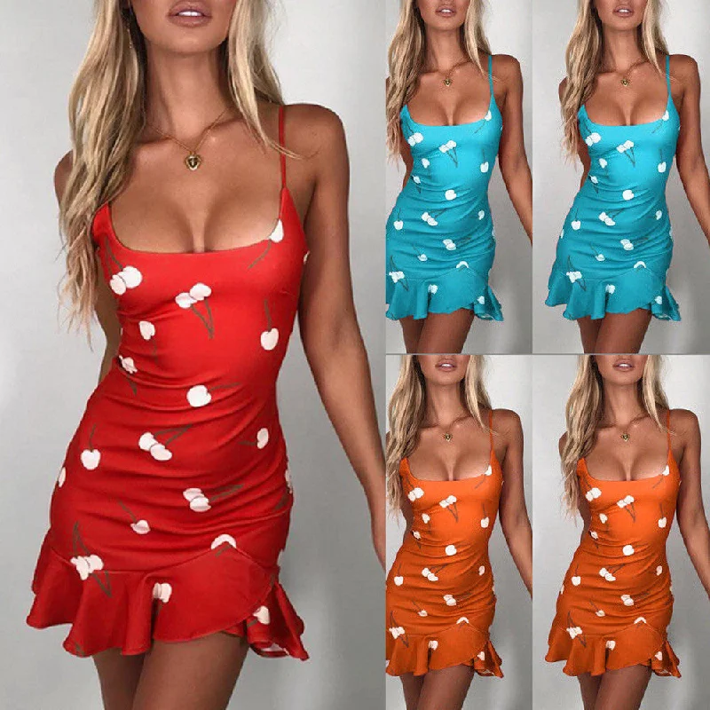 Women Summer Bandage Bodycon Casual Evening Party Short Mini Dress Casual V-Neck Mini Dress