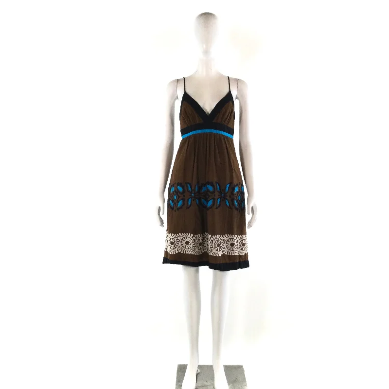 WOMENS BROWN ABSTRACT MINI DRESS-S Cozy Ruched Mini Dress