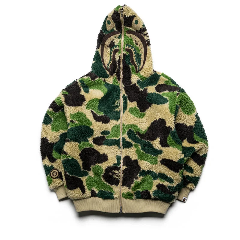 A Bathing Ape ABC Camo Sherpa Shark Full Zip Hoodie - Green Hoodie with Crew Neck Simple Timeless