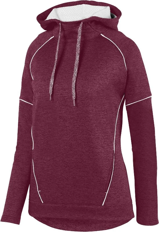 Augusta 5556 Ladies Zoe Tonal Heather Hoody - Maroon White Hoodie with Turtle Neck Cozy Winter