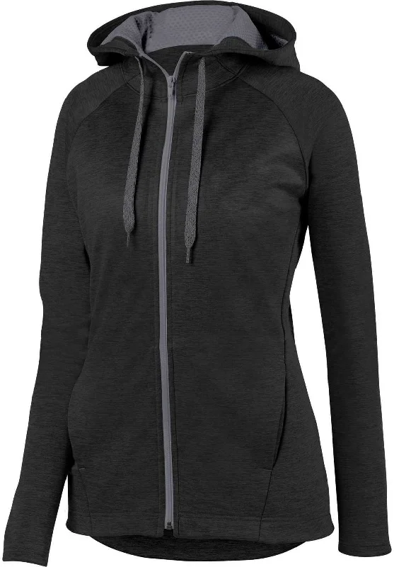 Augusta 5558 Ladies Zoe Tonal Heather Full Zip Hoody - Black Graphite Hoodie with Belted Waist Structured Tailored