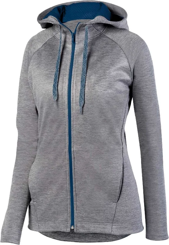 Augusta 5558 Ladies Zoe Tonal Heather Full Zip Hoody - Graphite Navy Zip Hoodie Drawstring Kangaroo Pocket