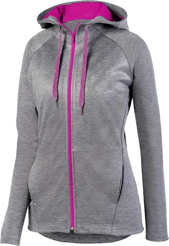 Augusta 5558 Ladies Zoe Tonal Heather Full Zip Hoody - Graphite Power Pink Hoodie with Strings Custom Fit Adjustable