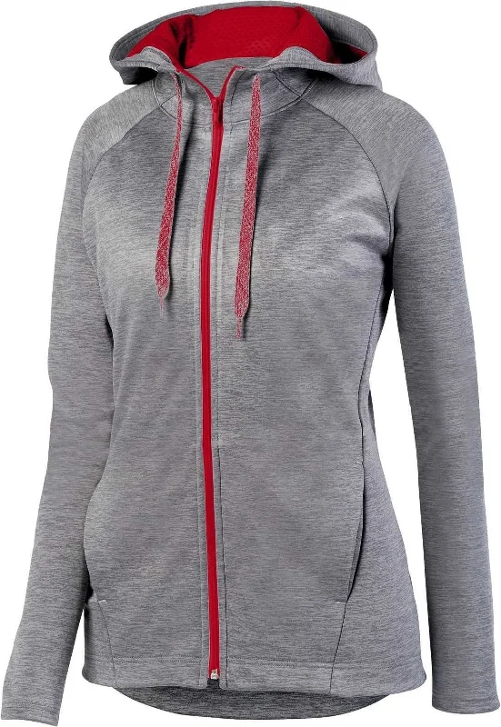 Augusta 5558 Ladies Zoe Tonal Heather Full Zip Hoody - Graphite Red Hoodie with Button Classic Timeless