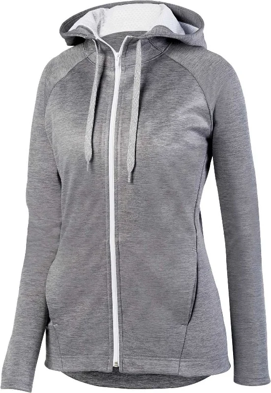 Augusta 5558 Ladies Zoe Tonal Heather Full Zip Hoody - Graphite White Hoodie with Lace Feminine Delicate