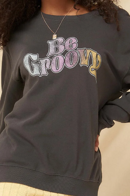 Be Groovy Garment-Dyed Graphic Sweatshirt Hoodie with Applique Textured Unique