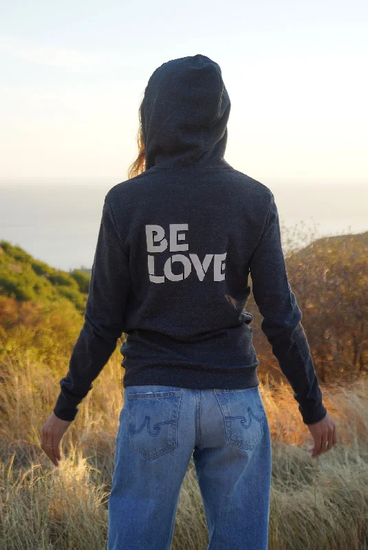 'Be Love Stencil'  Zip Up Hoodie Hoodie - Heather Black Hoodie with Elastic Cuffs Stretchable Comfortable