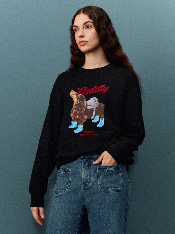 Crew Neck Loose Sweatshirts Hoodie with Hem Detail Decorative Unique