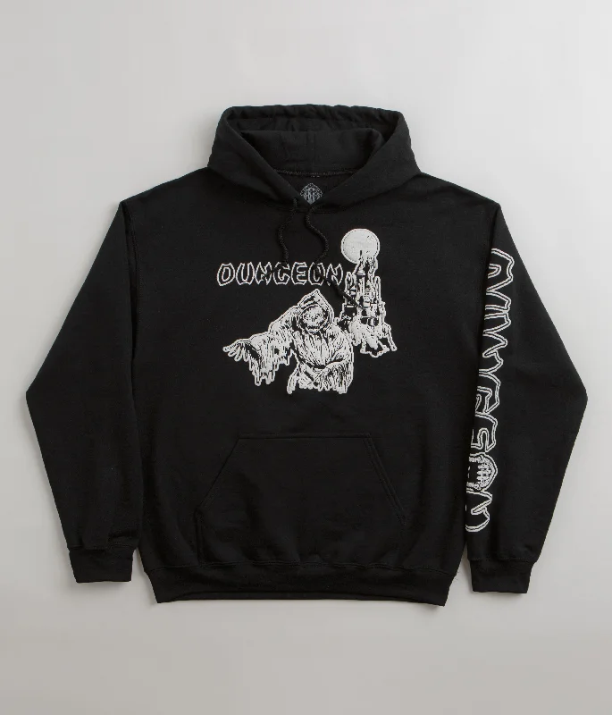 Dungeon Tower Hoodie - Black Hoodie with Half-Zip Sporty Casual