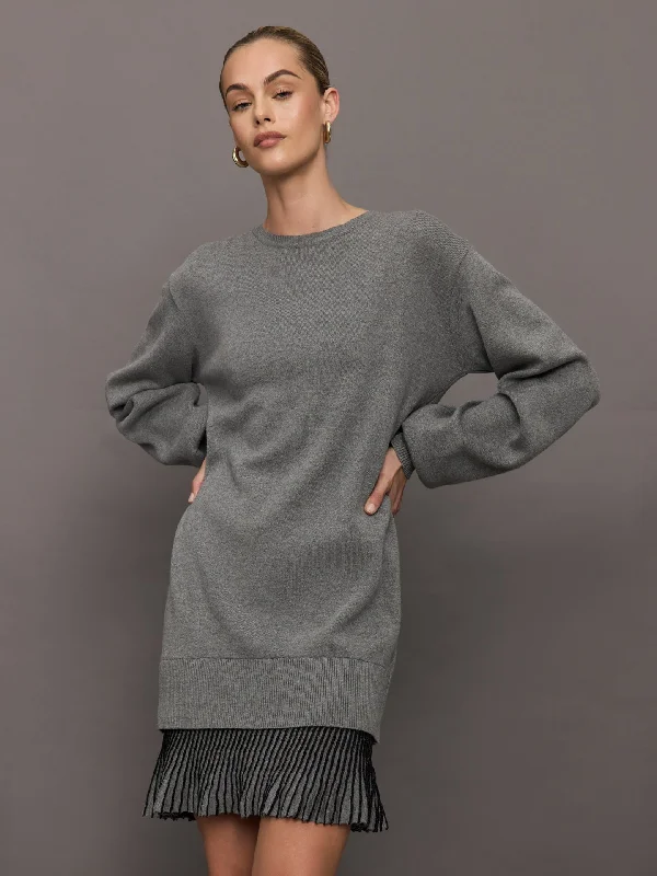 Ersa Shimmer Hem Sweatshirt Dress - Espace/Black Hoodie with Crew Neck Simple Timeless